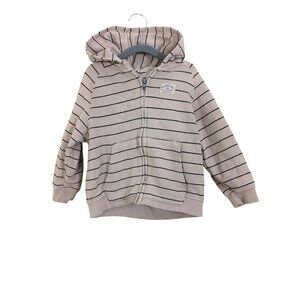 Kids Hoodie Full Zip Jacket 3-4Y Beige Black Striped Cotton Pockets Boys Girls